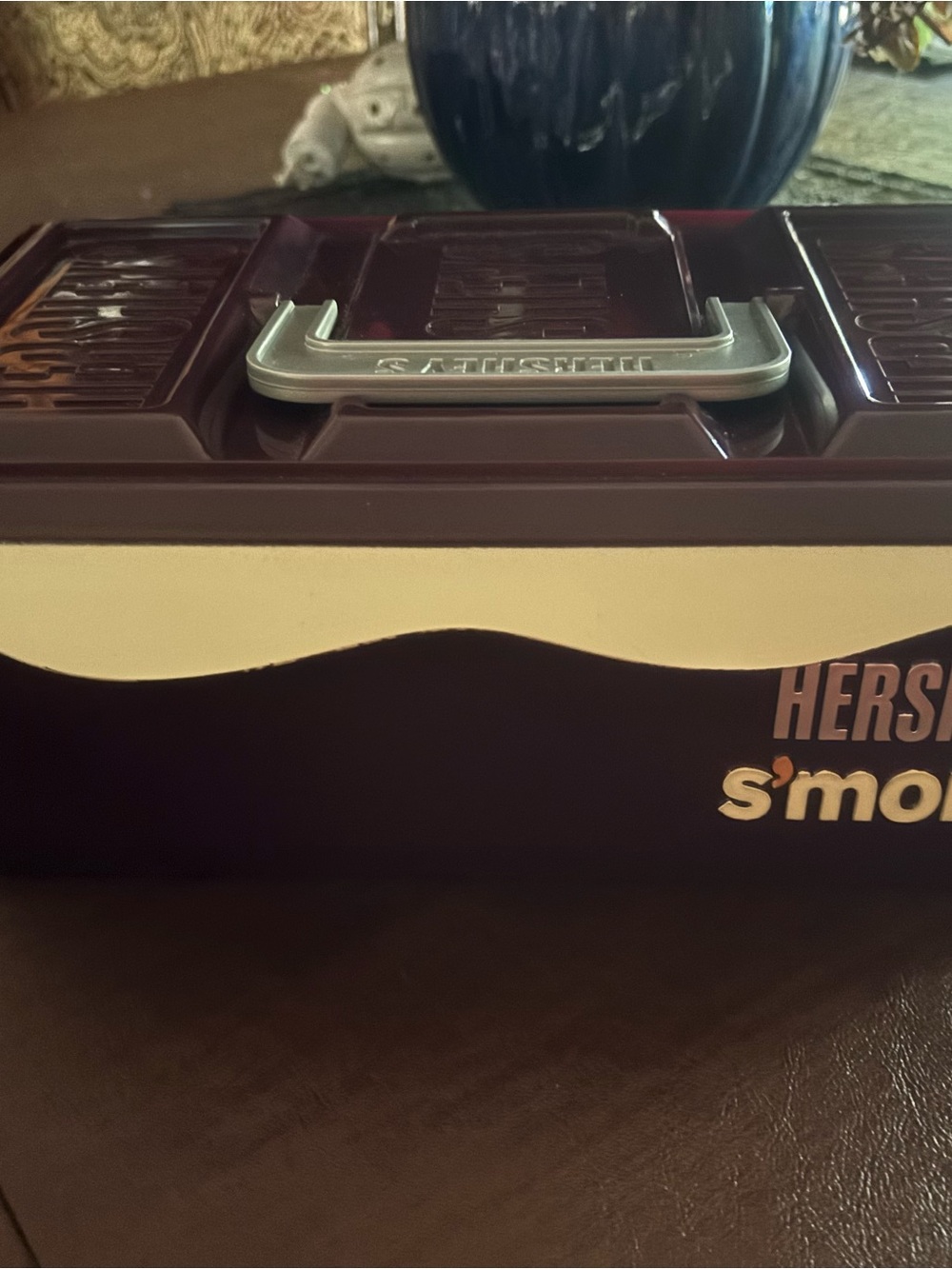 Brand new HERSHEY'S S'mores Themed Storage Tin - Brown with 4 skewers